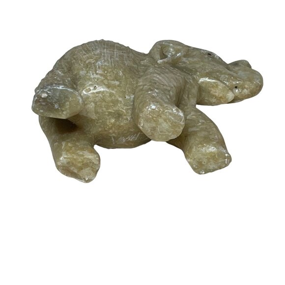 Vintage Chinese Hand-Carved Stone Elephant Trunk Up Beige 3" - Picture 6 of 7